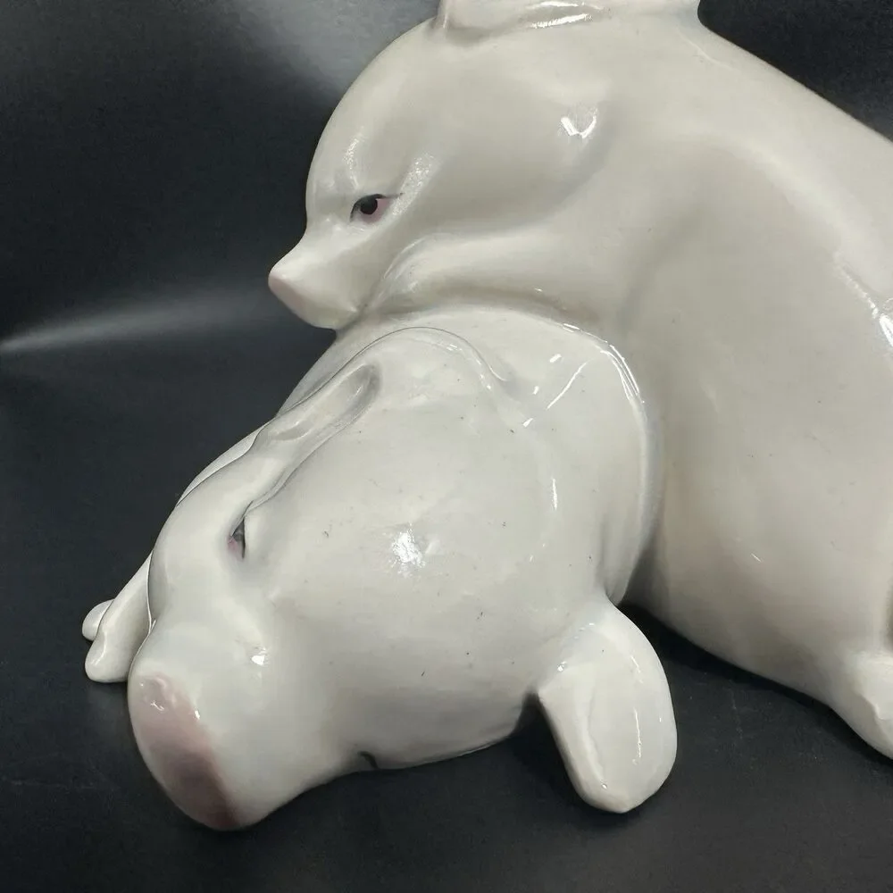 VTG USA Fine Porcelain Pig Figurine 6.25” Resting Pigs Mid Century Decor